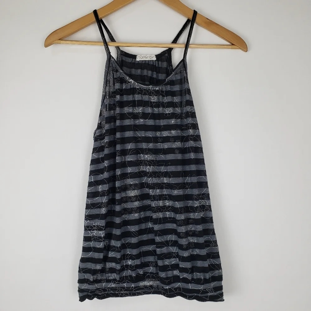 TOPSHOP  Striped Floral Tank Top